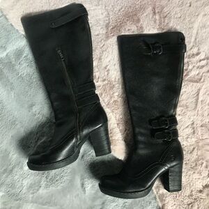 Born dark brown leather upper platform boots